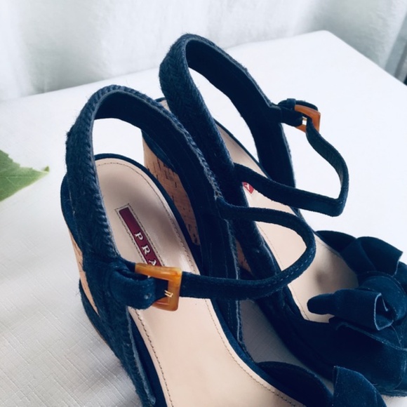 Prada Sport Jute & Blue Suede Platform Espadrilles - Picture 10 of 10